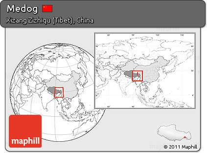 Blank Location Map of Medog, highlighted country, highlighted parent region, within the entire country