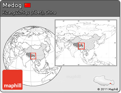 Blank Location Map of Medog, highlighted country, highlighted parent region, within the entire country
