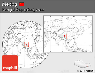 Blank Location Map of Medog, highlighted parent region, within the entire country