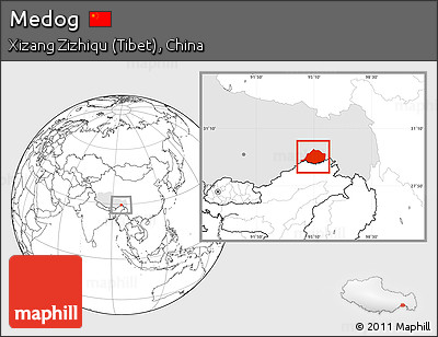Blank Location Map of Medog, highlighted parent region