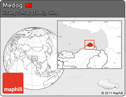 Blank Location Map of Medog, highlighted parent region