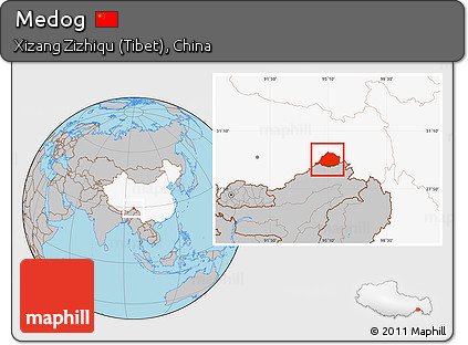 Gray Location Map of Medog, highlighted country