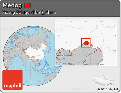 Gray Location Map of Medog, highlighted country