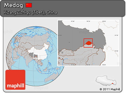 Gray Location Map of Medog, highlighted country, highlighted parent region