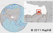 Gray Location Map of Medog, highlighted parent region, hill shading