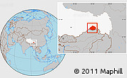 Gray Location Map of Medog, highlighted parent region
