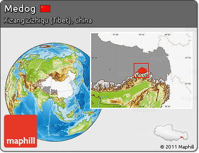 Physical Location Map of Medog, highlighted country, highlighted parent region