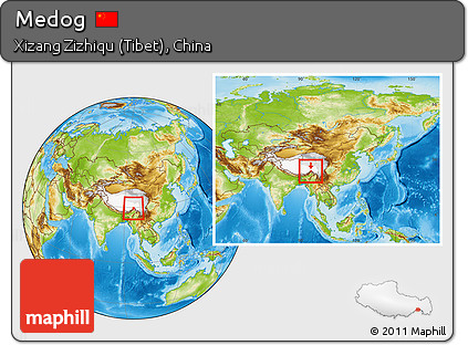 Physical Location Map of Medog, highlighted parent region, within the entire country