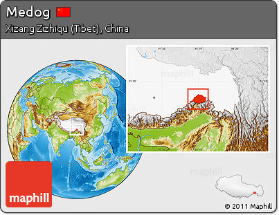 Physical Location Map of Medog, highlighted parent region
