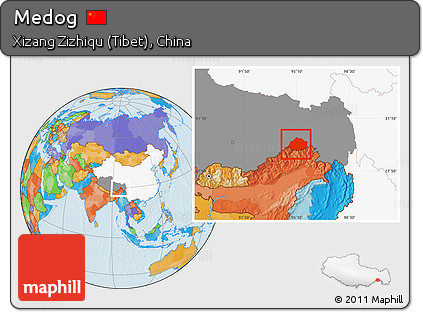 Political Location Map of Medog, highlighted country, highlighted parent region