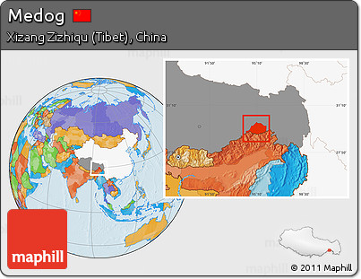 Political Location Map of Medog, highlighted country, highlighted parent region