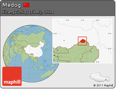 Savanna Style Location Map of Medog, highlighted country