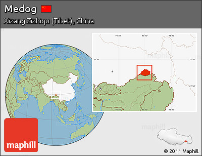 Savanna Style Location Map of Medog, highlighted country
