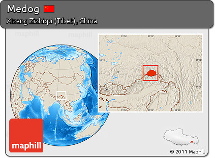 Shaded Relief Location Map of Medog