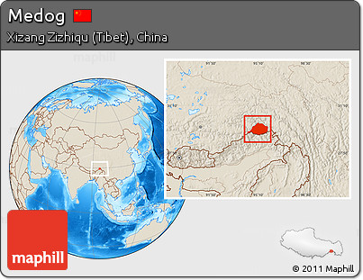 Shaded Relief Location Map of Medog
