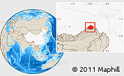 Shaded Relief Location Map of Medog, highlighted country