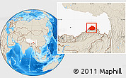 Shaded Relief Location Map of Medog, highlighted parent region