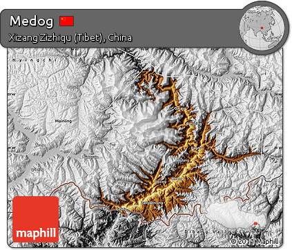 Physical Map of Medog, desaturated