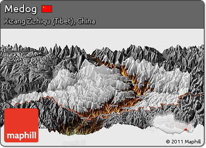 Physical Panoramic Map of Medog, darken