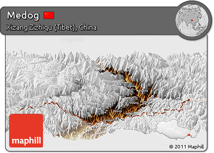 Physical Panoramic Map of Medog, lighten