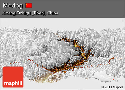 Physical Panoramic Map of Medog, lighten