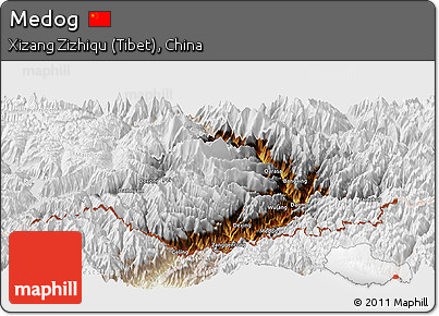 Physical Panoramic Map of Medog, lighten