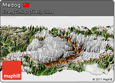 Physical Panoramic Map of Medog, satellite outside