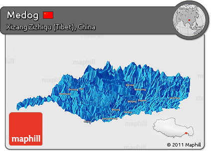 Political Panoramic Map of Medog, single color outside