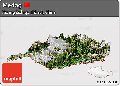 Satellite Panoramic Map of Medog, cropped outside