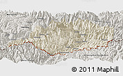 Shaded Relief Panoramic Map of Medog, semi-desaturated