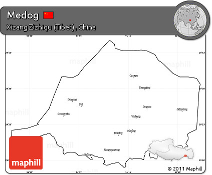 Blank Simple Map of Medog, cropped outside