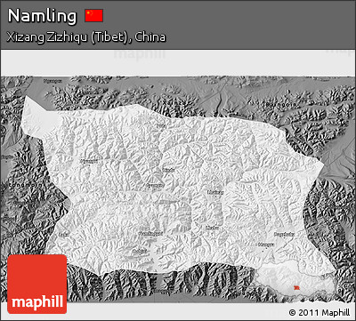 Physical 3D Map of Namling, darken
