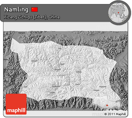 Physical 3D Map of Namling, darken