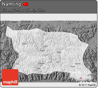 Physical 3D Map of Namling, darken