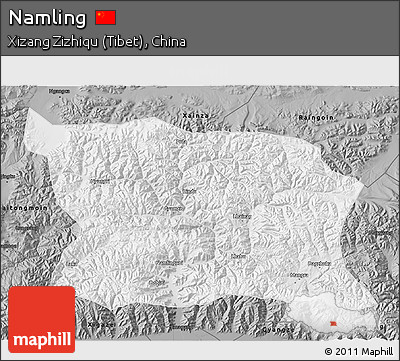 Physical 3D Map of Namling, darken, semi-desaturated