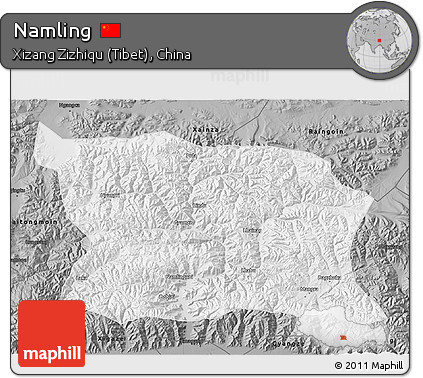 Physical 3D Map of Namling, darken, semi-desaturated