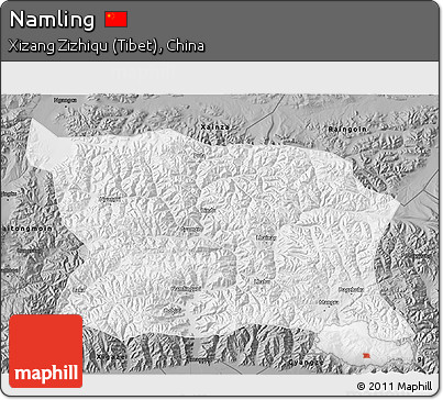 Physical 3D Map of Namling, darken, semi-desaturated