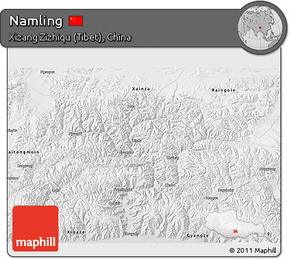 Physical 3D Map of Namling, semi-desaturated