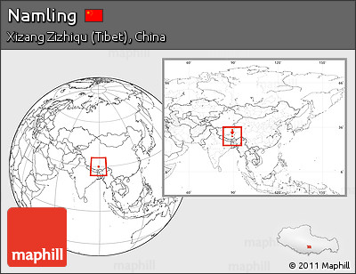 Blank Location Map of Namling, within the entire country