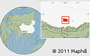 Savanna Style Location Map of Namling, highlighted country, hill shading