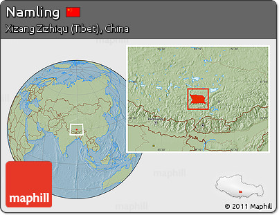 Savanna Style Location Map of Namling, hill shading