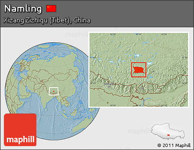 Savanna Style Location Map of Namling, hill shading