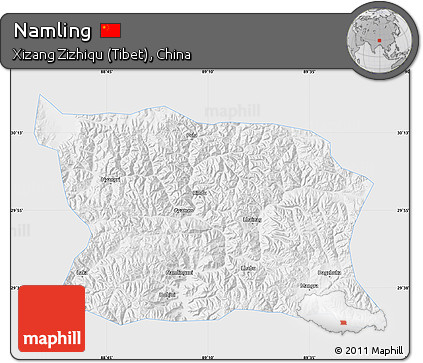 Silver Style Map of Namling, single color outside