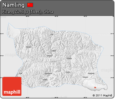 Silver Style Map of Namling, single color outside