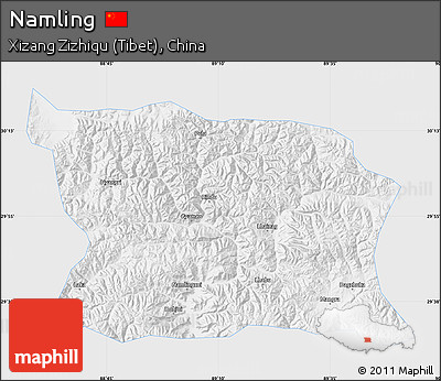 Silver Style Map of Namling, single color outside