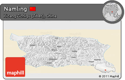 Classic Style Panoramic Map of Namling, single color outside