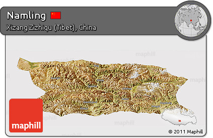 Satellite Panoramic Map of Namling, cropped outside