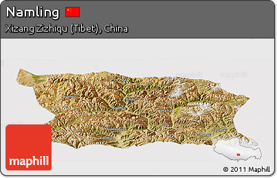 Satellite Panoramic Map of Namling, cropped outside