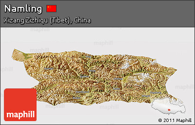 Satellite Panoramic Map of Namling, cropped outside