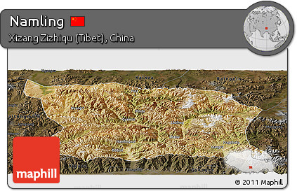 Satellite Panoramic Map of Namling, darken